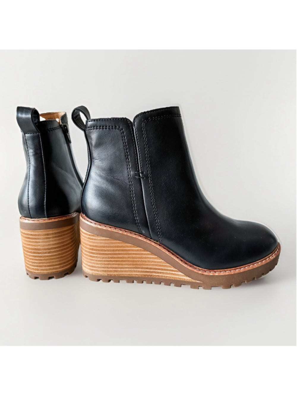 Yellow Box Arten Black Wedge Ankle Boots Women’s Size 10 Zip Platform Lug Sole